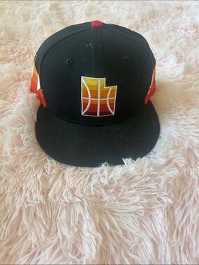 Black Utah Jazz Cap with Orange Gradient Basketball Patch